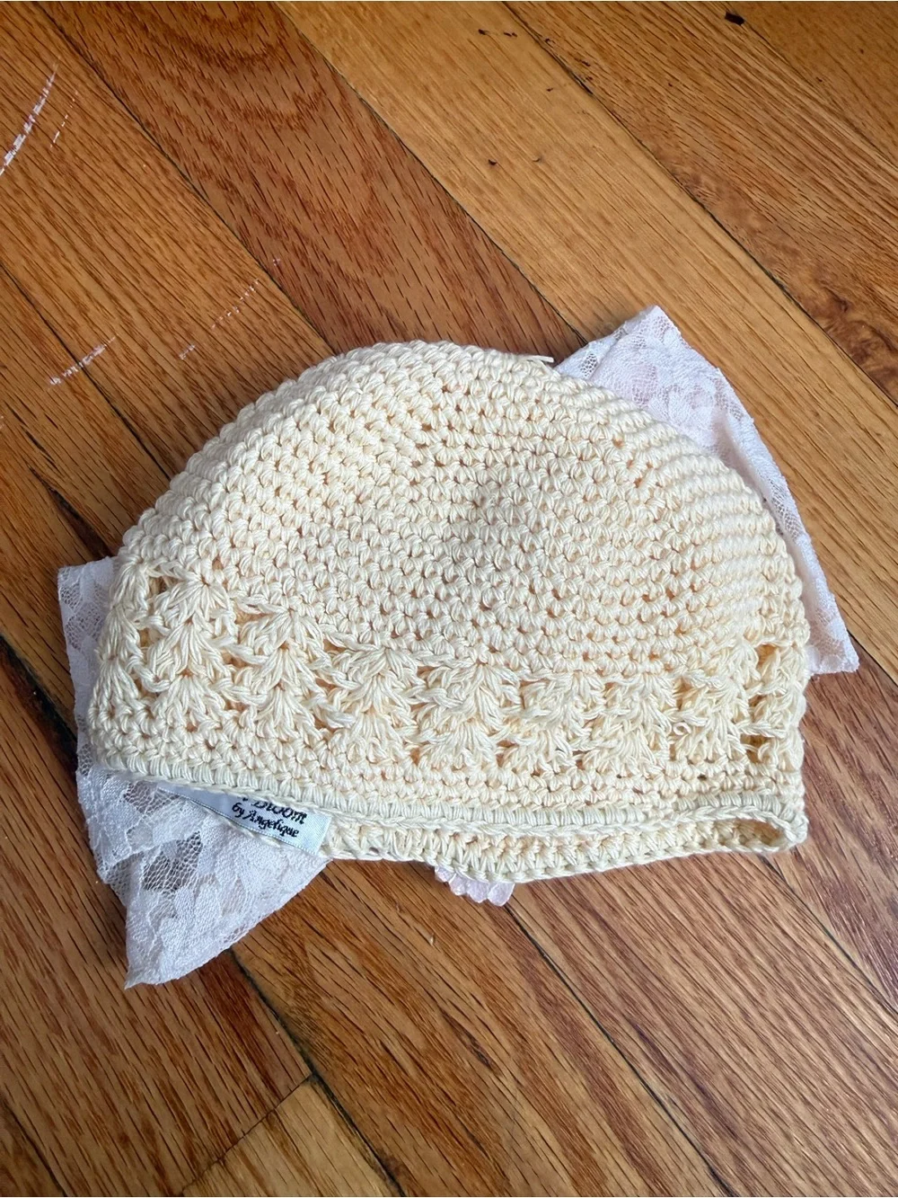 Pink Floral Lace and Crochet Headband with Butterfly Accent